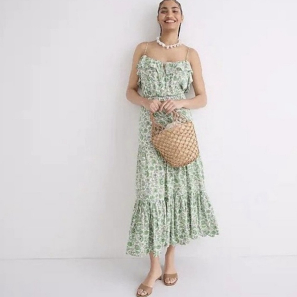 J Crew Maxi Dress in Green Ivory Floral - Never Worn